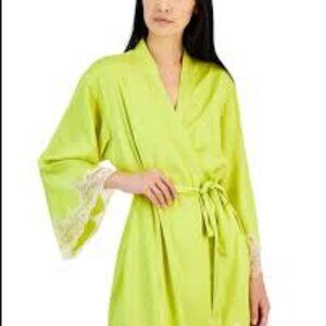 I.n.c. International Concepts Women's Lace-Trim Stretch Satin Robe NWT Sz L